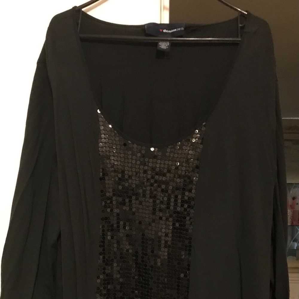 Denim 24/7 Black Sequin Front Tunic Top